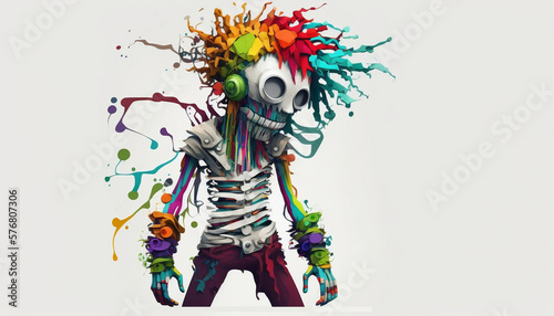 Skeleton in RGB colors, rainbow hues, skeleton at a party