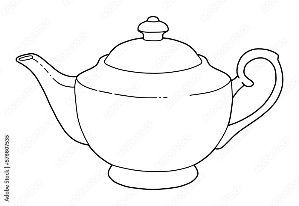Fototapeta premium Coloring page. Kettle. Black line. Hand drawing picture.