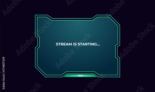 Live stream interface overlay frames for gamer broadcast. Cyber hud screen, panels, design for game streaming vector. Technological dashboard with window and place for text