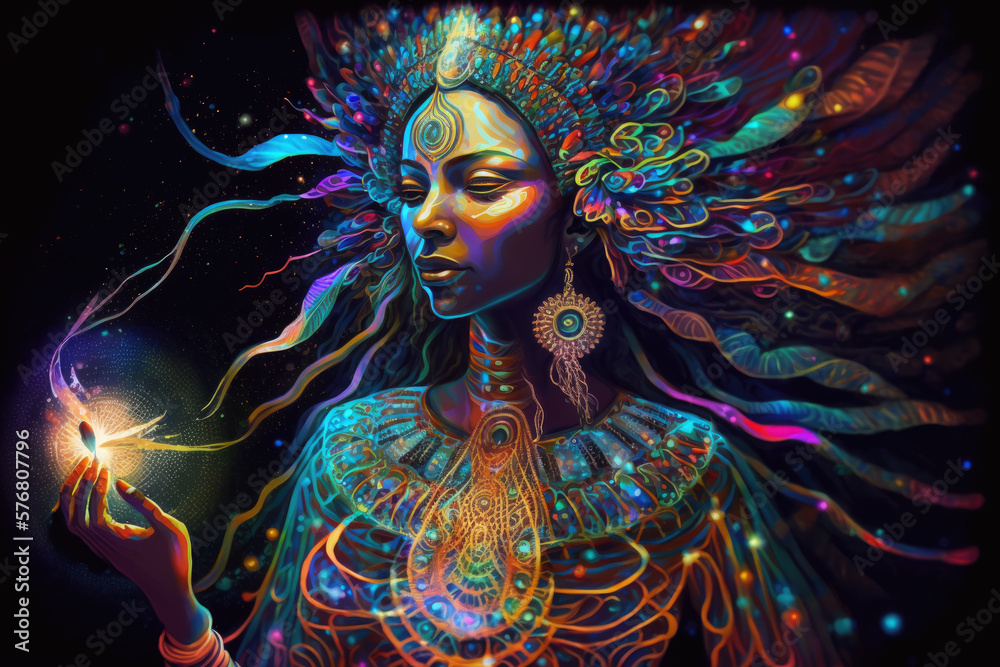 Psychedelic Sorceress Conjuring Multidimensional Energies, generative ai