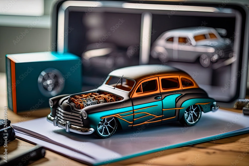 hobbyist model maker workshop, fan of American classic cars, car model, assembly, ai generative hobbyist model maker workshop, fan of American classic cars, car model, assembly, ai generative