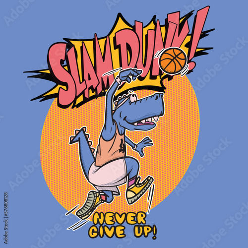 vector dino basketball player. dino jump. slam dunk vector