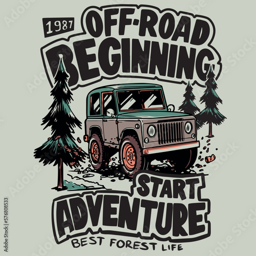 illustration of a 4x4 car. off road adventure in the forest