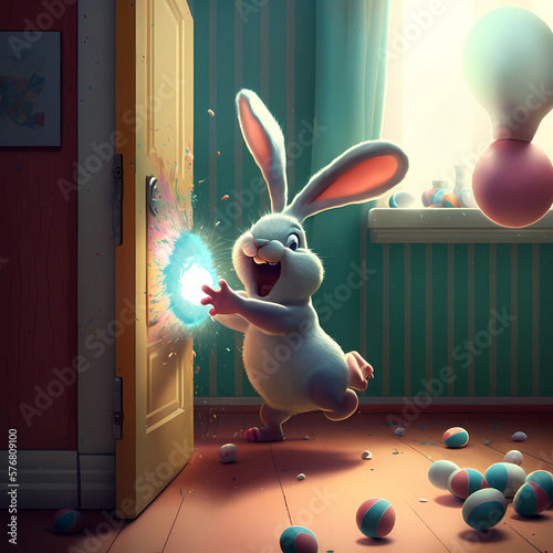 Easter bunny with eggs (Generative AI)