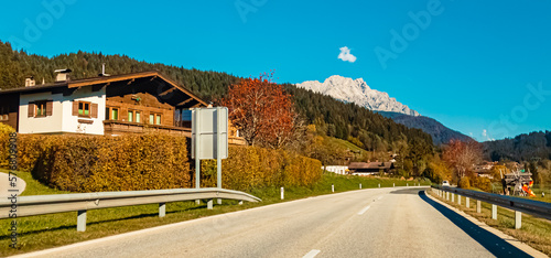 Beautiful alpine autumn or indian summer landscape shot near Hochfilzen, Pillerseetal valley, Tyrol, Austria photo