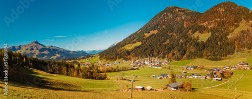 High resolution stitched autumn panorama at the famous Buchensteinwand summit, St. Jakob in Haus, Tyrol, Austria photo