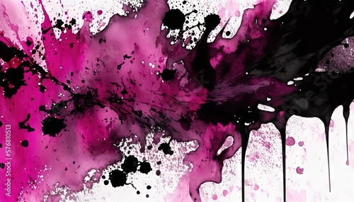  a pink and black abstract painting on a white background with lots of drops of paint on the bottom of the image and the bottom of the painting is black and white.  generative ai