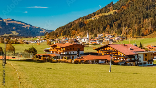 Beautiful alpine autumn or indian summer view at the famous Buchensteinwand summit, St. Jakob in Haus, Tyrol, Austria