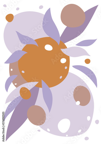 Abstract poster with lilac, orange and brown organic shapes