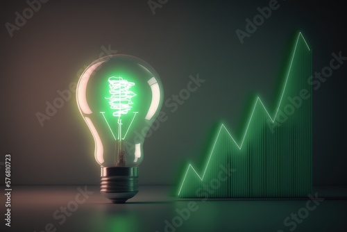 Light bulb with green bullish graphs, line chart, Investment idea concept, Generative AI
