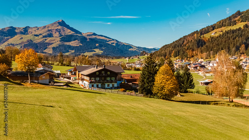 Beautiful alpine autumn or indian summer view at the famous Buchensteinwand summit, St. Jakob in Haus, Tyrol, Austria