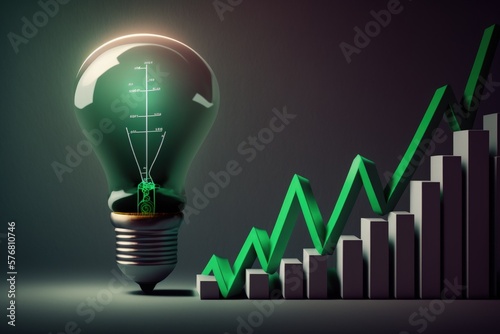 Light bulb with green bullish graphs, line chart, Investment idea concept, Generative AI
