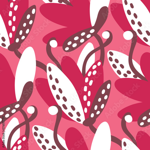 Seamless pattern with bright pink flowers