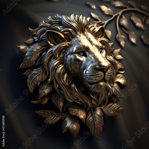 Metallic lion brooch  Generative AI
