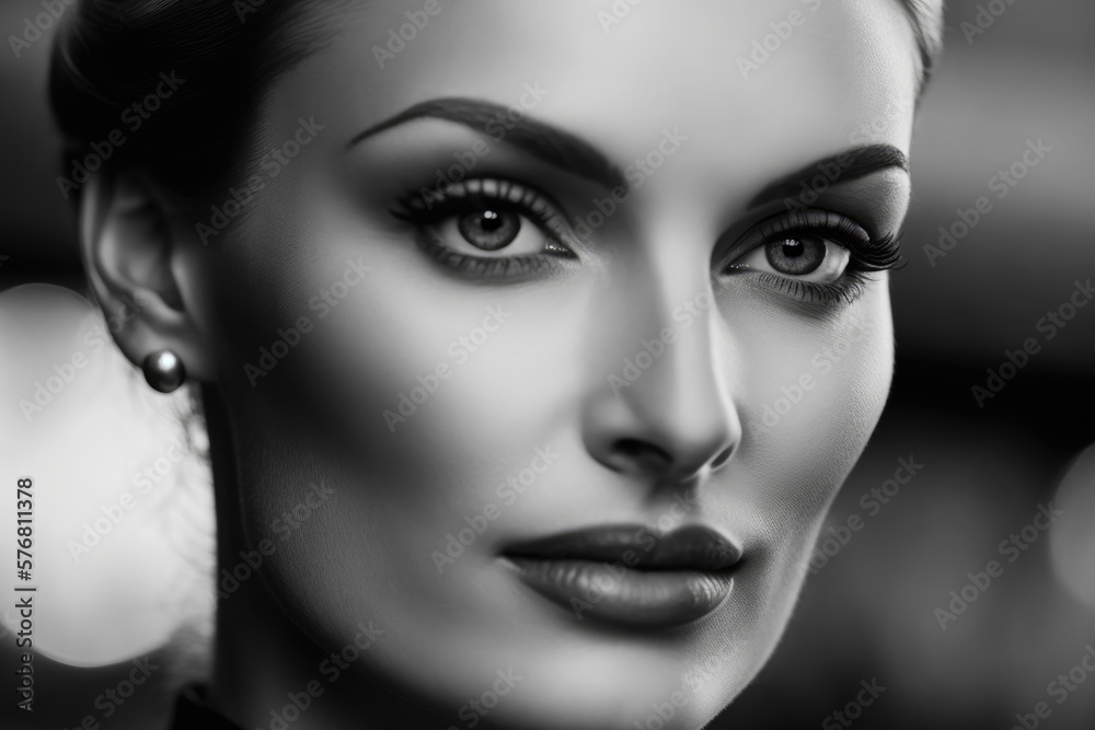 Classic Beauty close-up of a timeless and elegant businesswoman's face, with striking features and a striking beauty mark, generative ai Classic Beauty close-up of a timeless and elegant businesswoman's face, with striking features and a striking beauty mark, generative ai