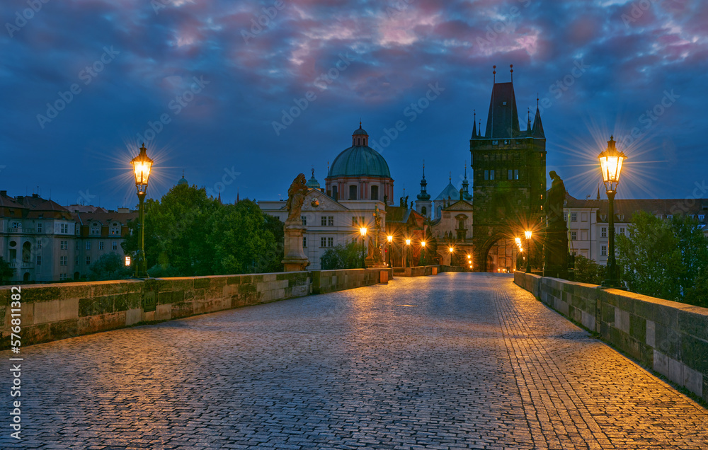 On Charles bridge before the sunrise. Prague