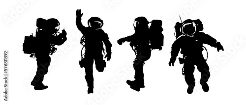 set of astronaut silhouette - isolated. A man in a space suit