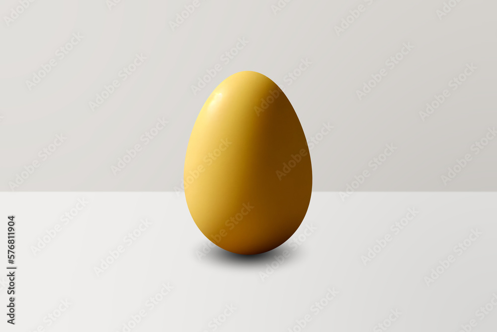 yellow Egg in front of a white wall and on a white floor yellow Egg in front of a white wall and on a white floor