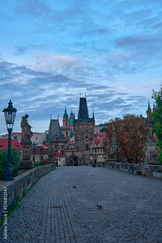 On Charles bridge early in the morning. Prague