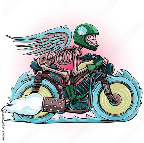skeleton motorcyclist who promotes careful driving