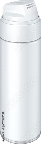 Mockup White Shaving Foam Aerosol Spray Metal Bottle Can. 3D. Illustration Isolated On White Background. Mockup Template For Design. Vector EPS10