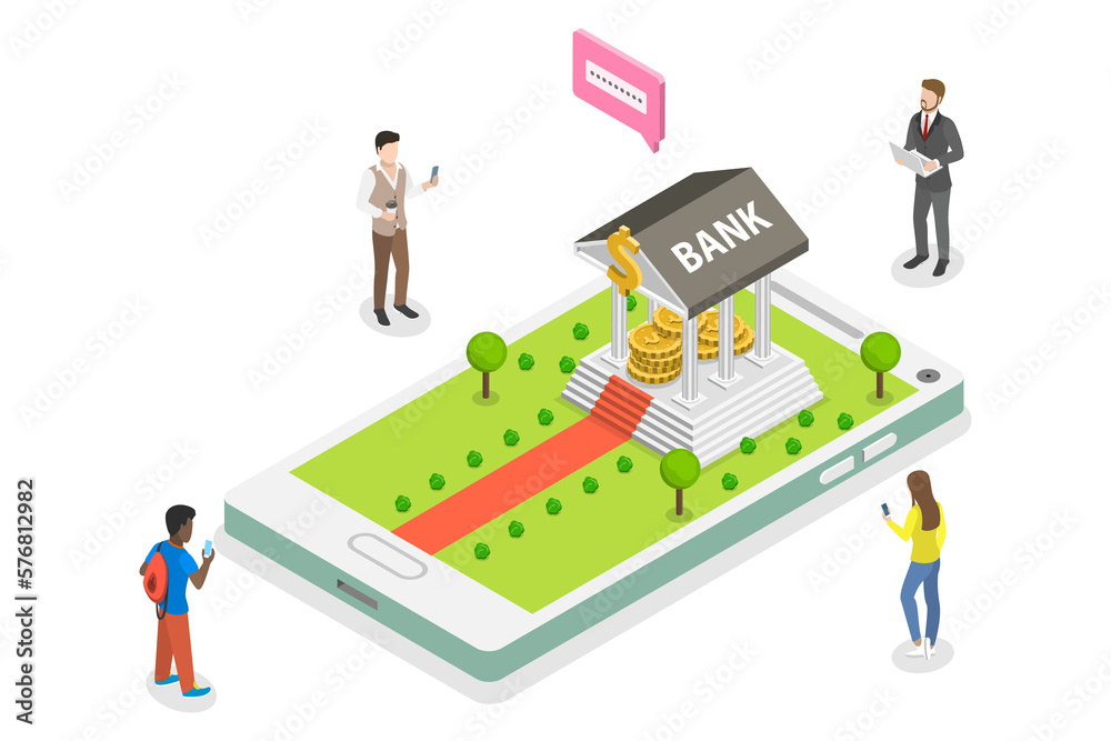 Online banking flat isometric concept. Online banking flat isometric concept.