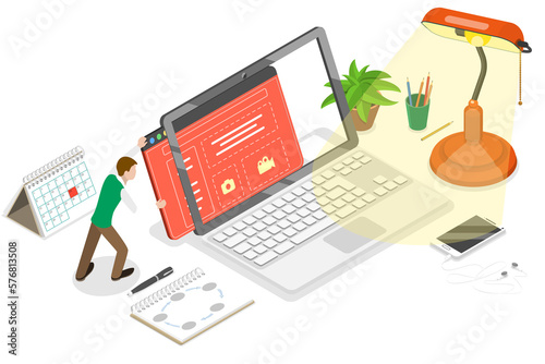 Isometric Flat  Concept of Web Page Design Update.