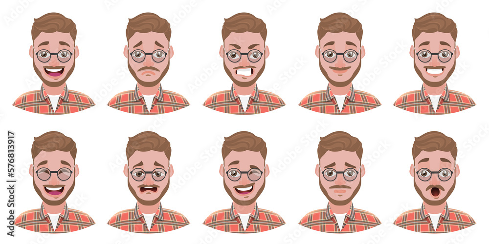 Flat  Illustration of Handsome Bearded Man.