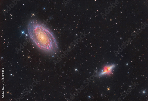 Fototapeta Naklejka Na Ścianę i Meble -  Bode's & Cigar Galaxy in the night sky, long exposure with telescope
