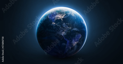 Earth globe on black background. Earth Hour 2024, March. Earth planet template for banner. Elements of this image furnished by NASA