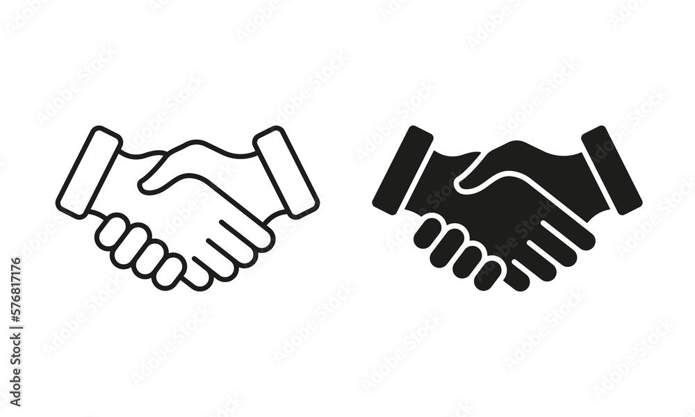 Handshake, Professional Partnership Silhouette and Line Icon Set. Hand Shake, Business Finance Deal Concept. Cooperation Team, Agreement Meeting Icon. Editable Stroke. Isolated Vector Illustration Handshake, Professional Partnership Silhouette and Line Icon Set. Hand Shake, Business Finance Deal Concept. Cooperation Team, Agreement Meeting Icon. Editable Stroke. Isolated Vector Illustration