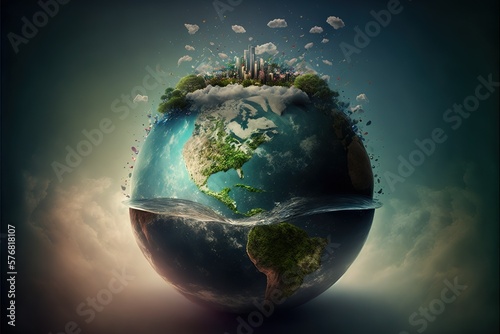 Earth day concept: Planet with water and clouds © oleksandr.info