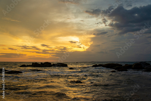 Beautiful tropical sunset on the sandy coast