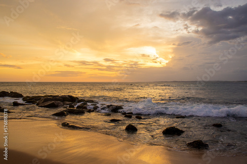 Beautiful tropical sunset on the sandy coast © Payllik