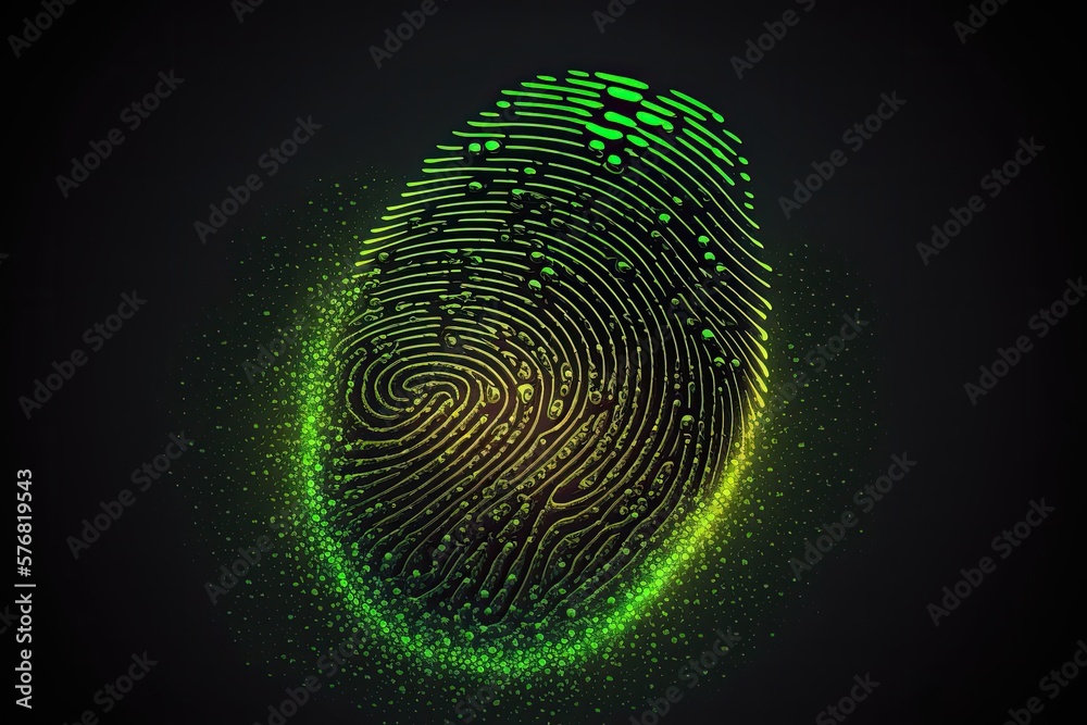 green glowing fingerprint on black background, concept image for biometric fingerprint green glowing fingerprint on black background, concept image for biometric fingerprint
