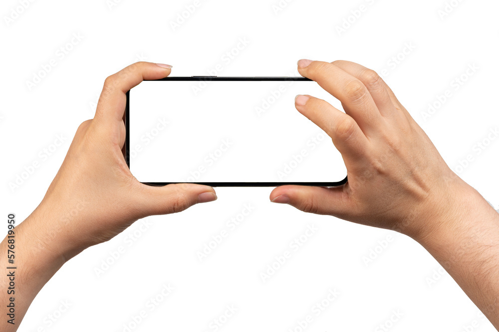 Using phone with two hands front view Using phone with two hands front view