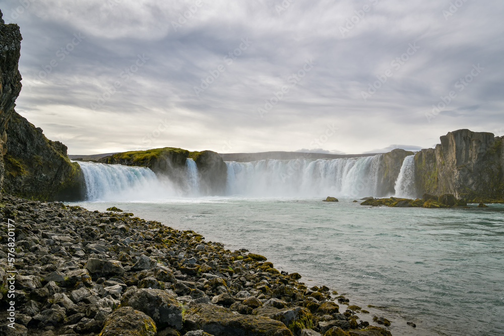 Bottom view on Godafoss waterfall, one of the most popular attractions in Iceland