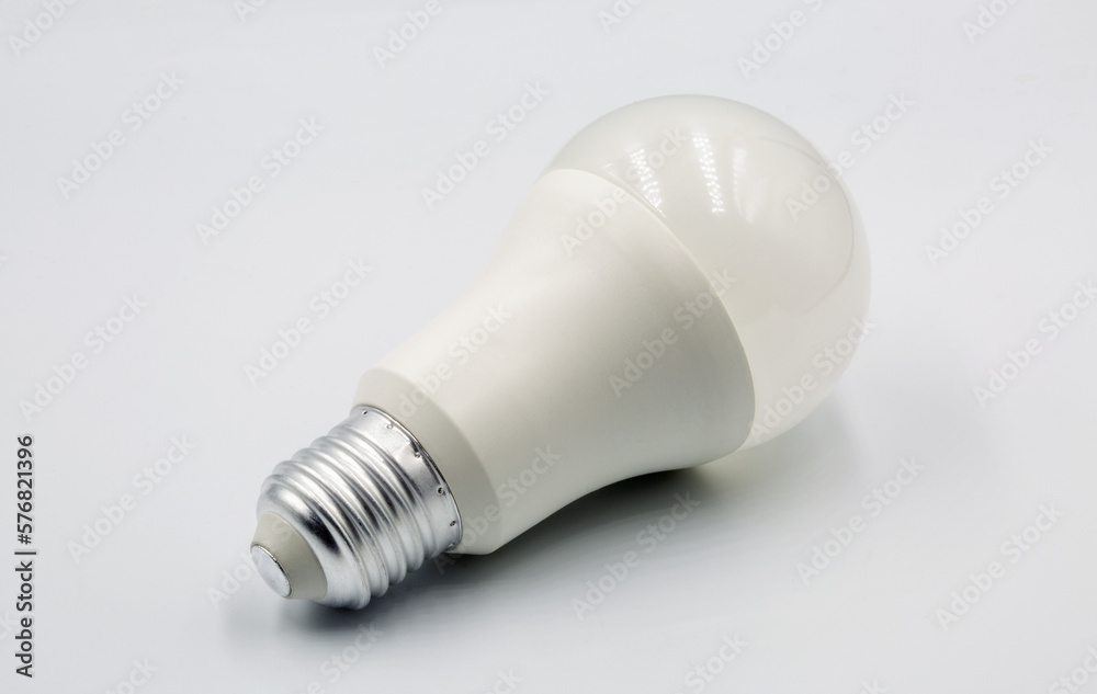 White energy saving light LED bulb closeup on white White energy saving light LED bulb closeup on white