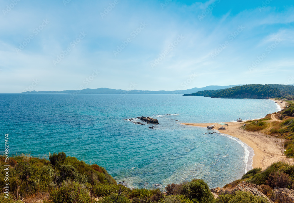 Summer sea coast top view (Mount Athos peninsula, Halkidiki, Greece).