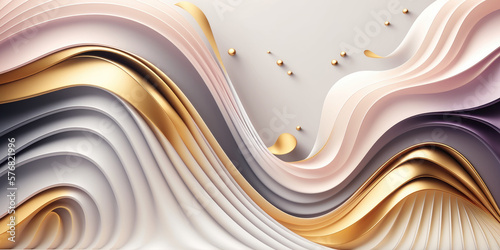 Abstract pastel colored waves and golden dots background, Generative AI