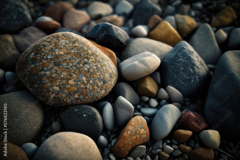 Stones on the beach. Generative AI