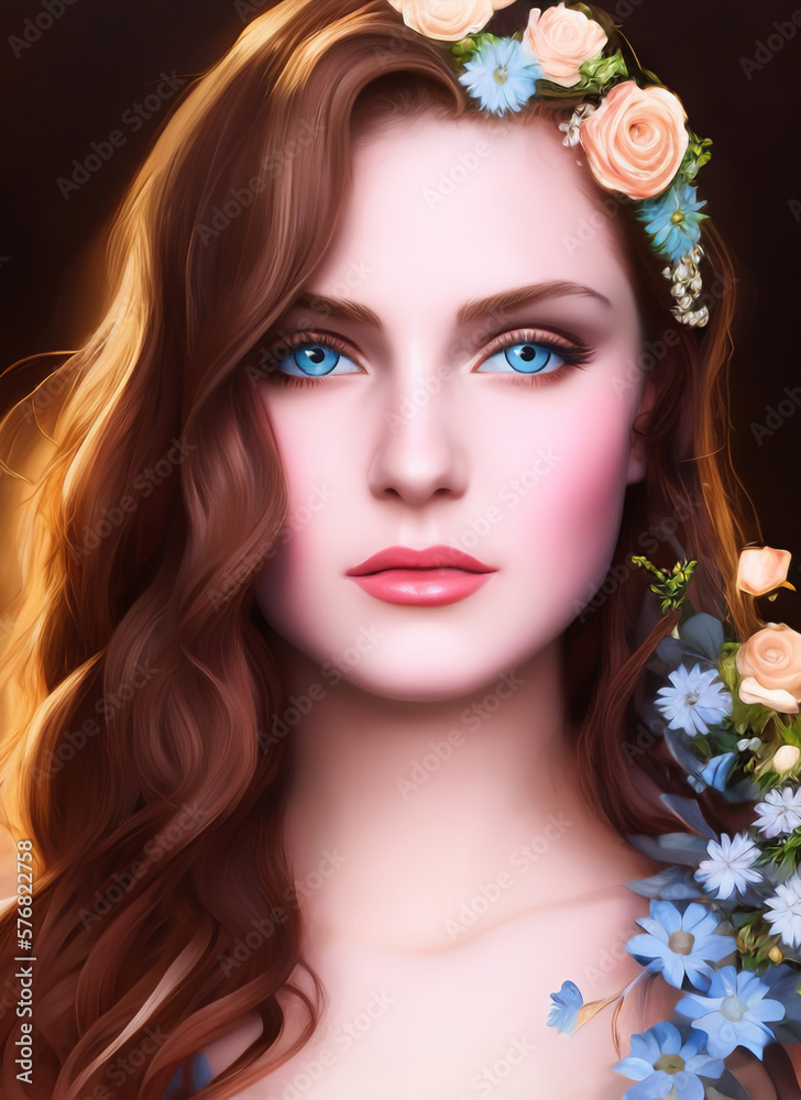 Digital portrait of a beautiful face. Illustration of a beautiful girl. Beautiful woman painting. Generative AI Digital portrait of a beautiful face. Illustration of a beautiful girl. Beautiful woman painting. Generative AI