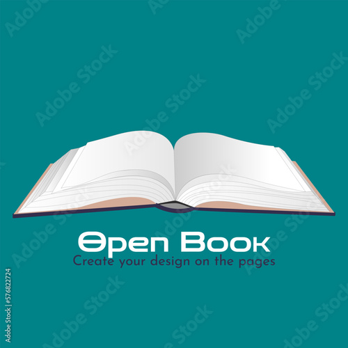 Open blank book, diary or notebook mockup with empty pages and hardcover. Vector illustration
