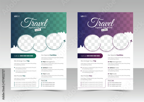 Travel and tourism flyer template design with abstract and minimalist concept