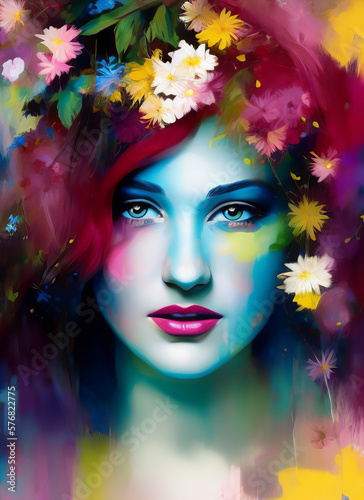 Portrait painting of a beautiful woman. Illustration of a beautiful girl, Beautiful woman painting. Generative AI © Eduardo