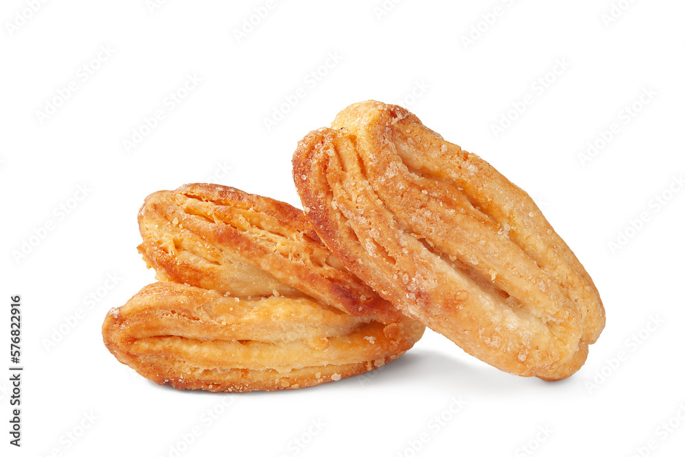 Biscuit isolated on white. Biscuits are sprinkled with sugar. Crispy soft baked goods