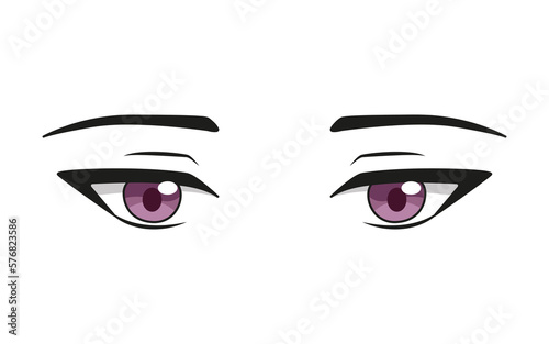Purple sad female anime eyes. Cartoon manga eyes vector illustration for prints on t-shirts, bags, etc