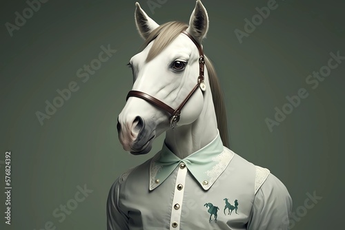 Portrait of a Horse Wearing a Modern Haute Couture Shirt - Generated by Generative AI 