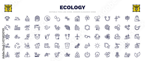 set of ecology thin line icons. ecology outline icons such as ecological house, and books, recycled bag, energy globe, wind mills, bio fuel, tree of love, recycling factory, two leaves vector.