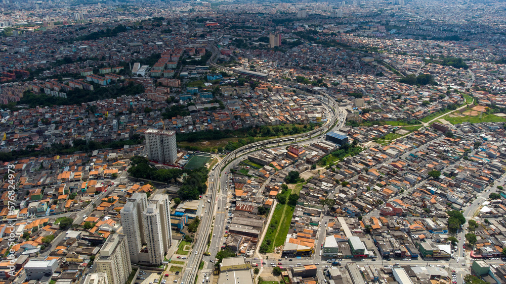 Naklejka premium Aerial view of the São Mateus monorail station on the east side of São Paulo Brazil